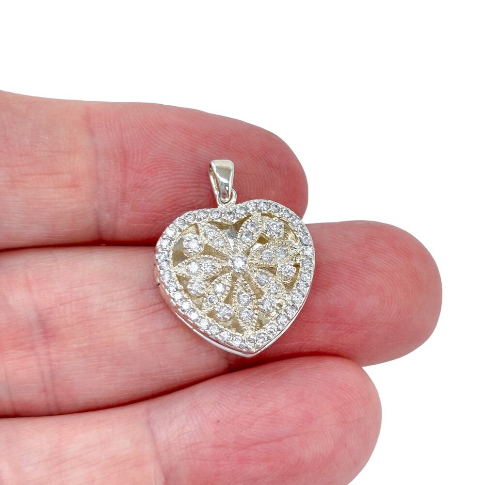 Vintage Sterling Silver 925 Cubic Zirconia Locket Pendant